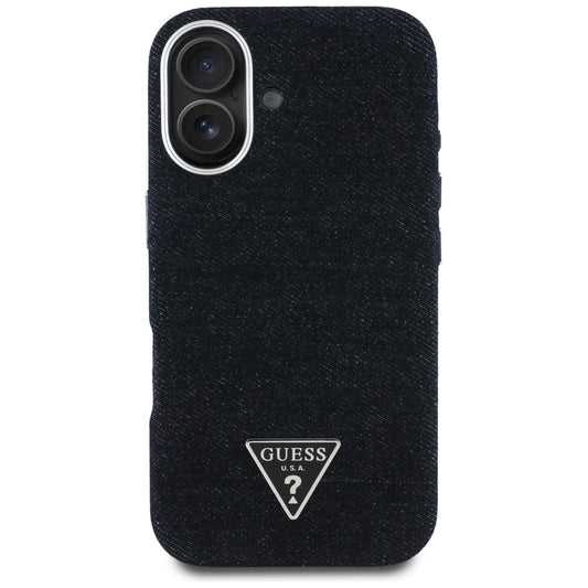 Custodia MagSafe per Apple iPhone 16, Guess, Denim Triangle Logo, Nera