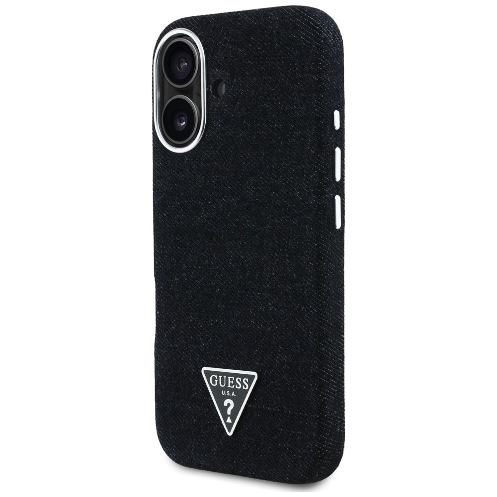Custodia MagSafe per Apple iPhone 16, Guess, Denim Triangle Logo, Nera
