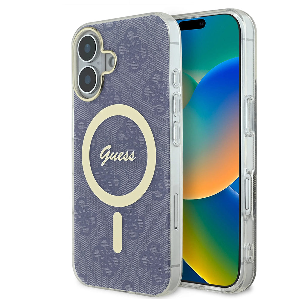 Custodia MagSafe per Apple iPhone 16, Guess, IML 4G, Blu