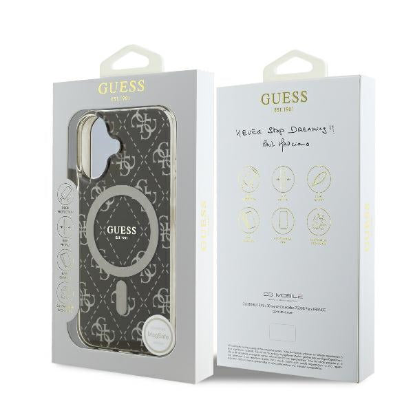 Custodia MagSafe per Apple iPhone 16, Guess, IML 4G Background, Marrone