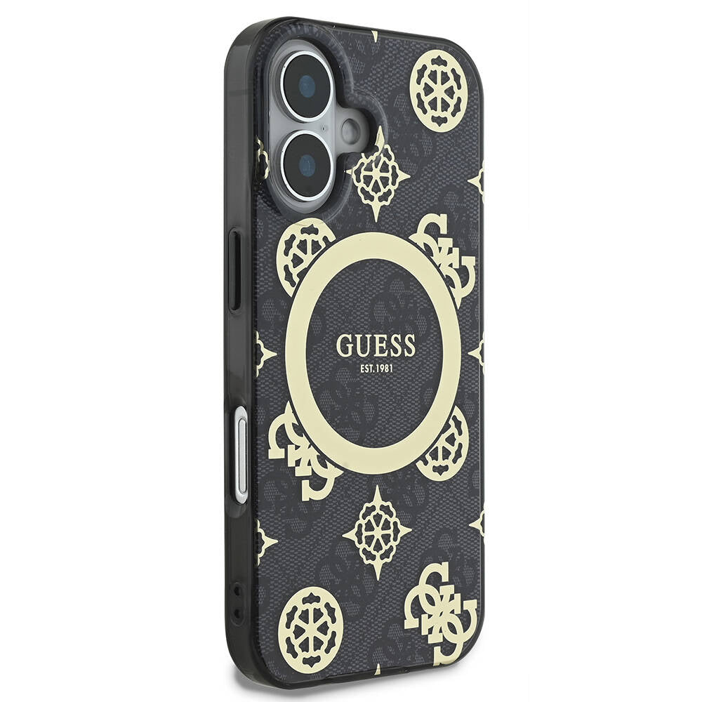 Custodia MagSafe per Apple iPhone 16, Guess, IML 4G Peony, Nera GUHMP16SH4PYEEK