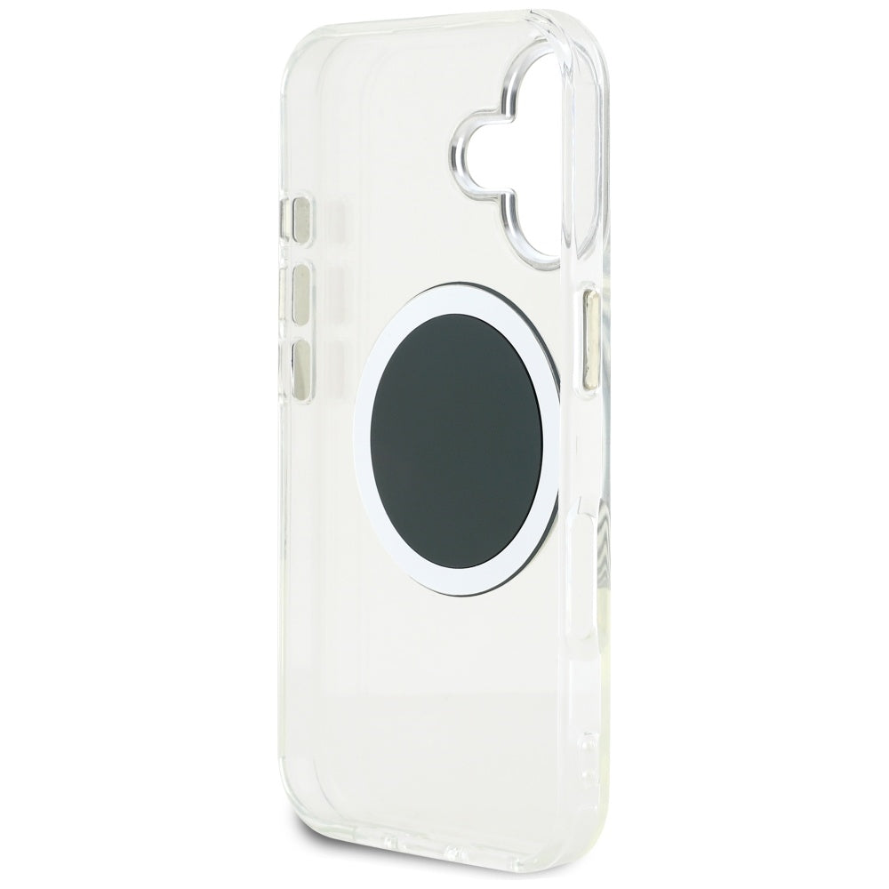 Custodia MagSafe per Apple iPhone 16, Guess, IML Metal Colored Circle, Nera
