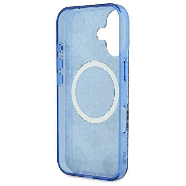 Custodia MagSafe per Apple iPhone 16, Guess, IML Peony su sfondo 4G, Blu