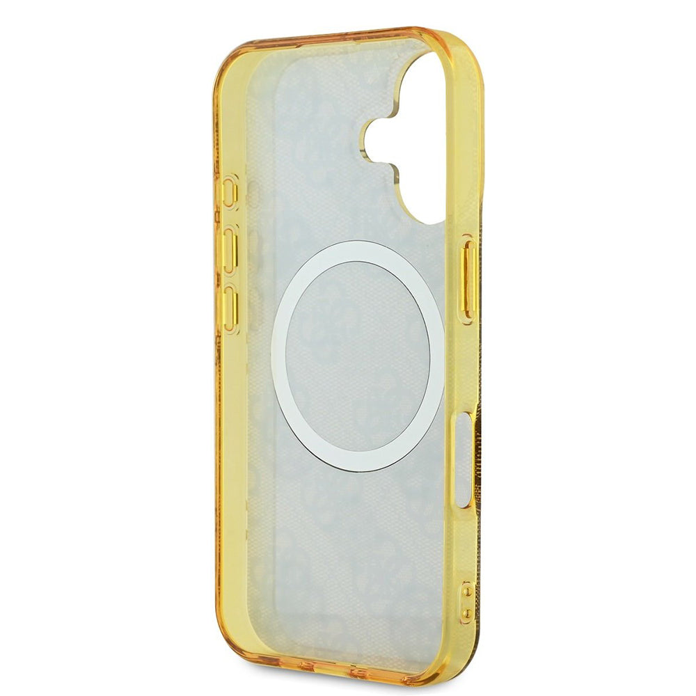 Custodia MagSafe per Apple iPhone 16, Guess, IML Peony su sfondo 4G, Marrone