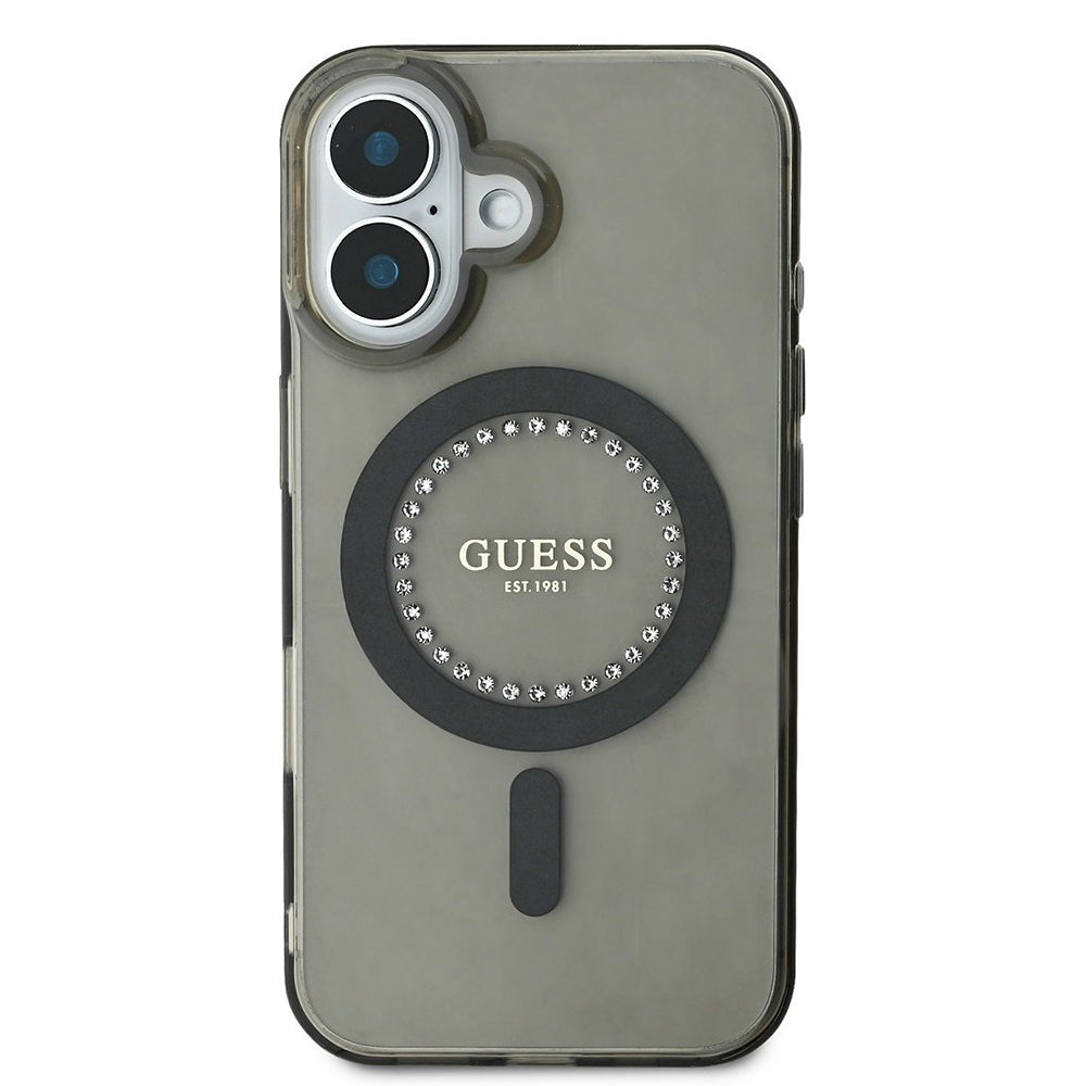 Custodia MagSafe per Apple iPhone 16, Guess, IML Rhinestone, Nera