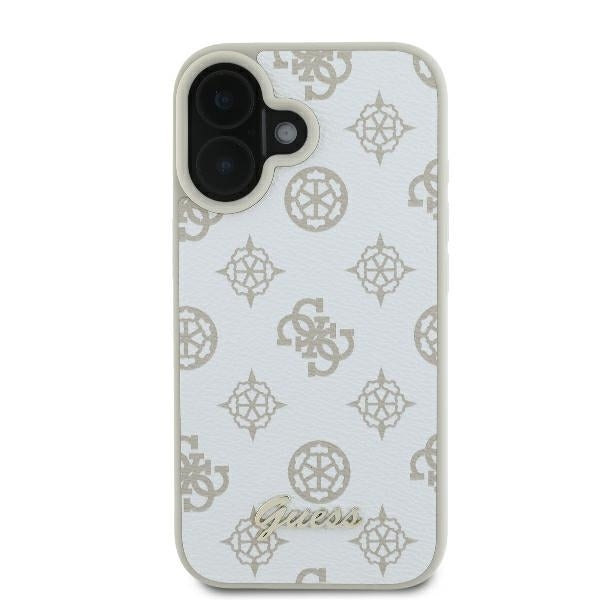 Custodia MagSafe per Apple iPhone 16, Guess, Peony Script, Bianca
