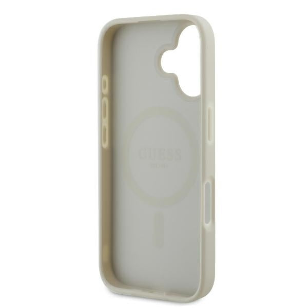 Custodia MagSafe per Apple iPhone 16, Guess, Peony Script, Bianca