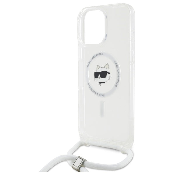 Custodia MagSafe per Apple iPhone 16, Karl Lagerfeld, IML Crossbody Choupette's Head con Tracolla, Trasparente