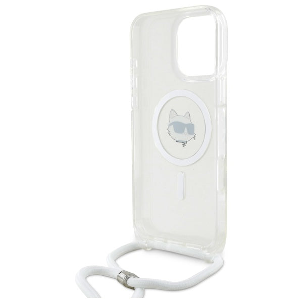 Custodia MagSafe per Apple iPhone 16, Karl Lagerfeld, IML Crossbody Choupette's Head con Tracolla, Trasparente