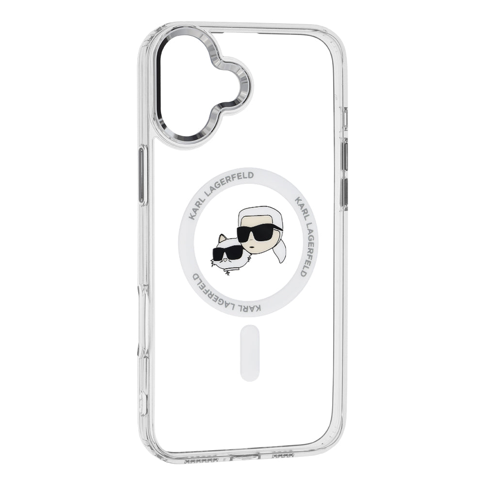 Custodia MagSafe per Apple iPhone 16, Karl Lagerfeld, IML Metal Karl & Choupette's Heads, Bianca