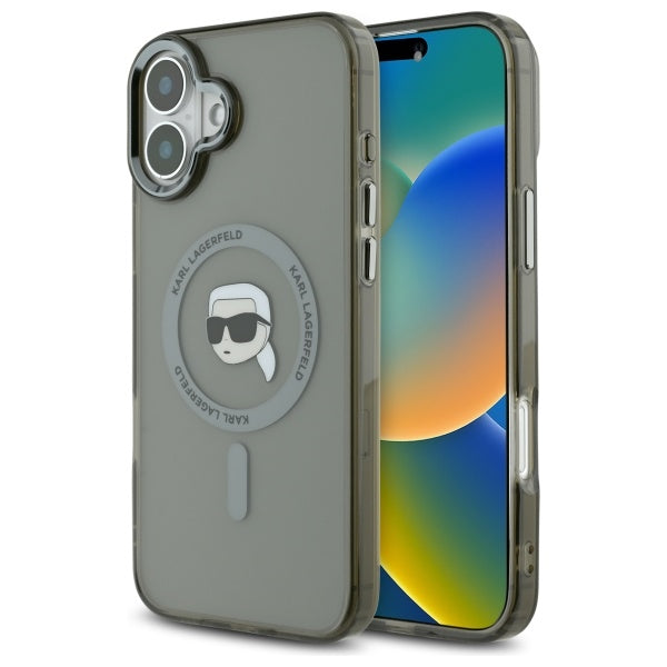 Custodia MagSafe per Apple iPhone 16, Karl Lagerfeld, IML Metal Karl's Head, Nera