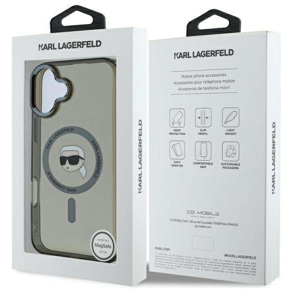 Custodia MagSafe per Apple iPhone 16, Karl Lagerfeld, IML Metal Karl's Head, Nera