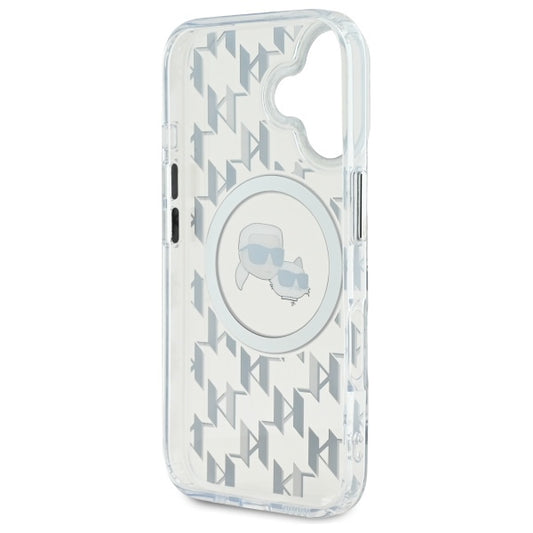 Custodia MagSafe per Apple iPhone 16, Karl Lagerfeld, IML Monogramma Karl & Choupette's Heads, Trasparente
