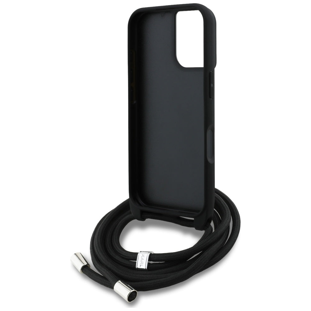 Custodia MagSafe per Apple iPhone 16, Karl Lagerfeld, Saffiano Crossbody, Nera