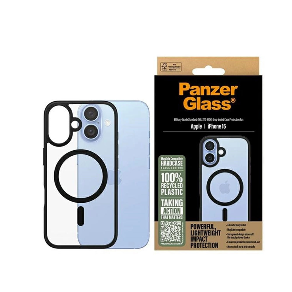 Custodia MagSafe per Apple iPhone 16, PanzerGlass, Frame, Trasparente Nera