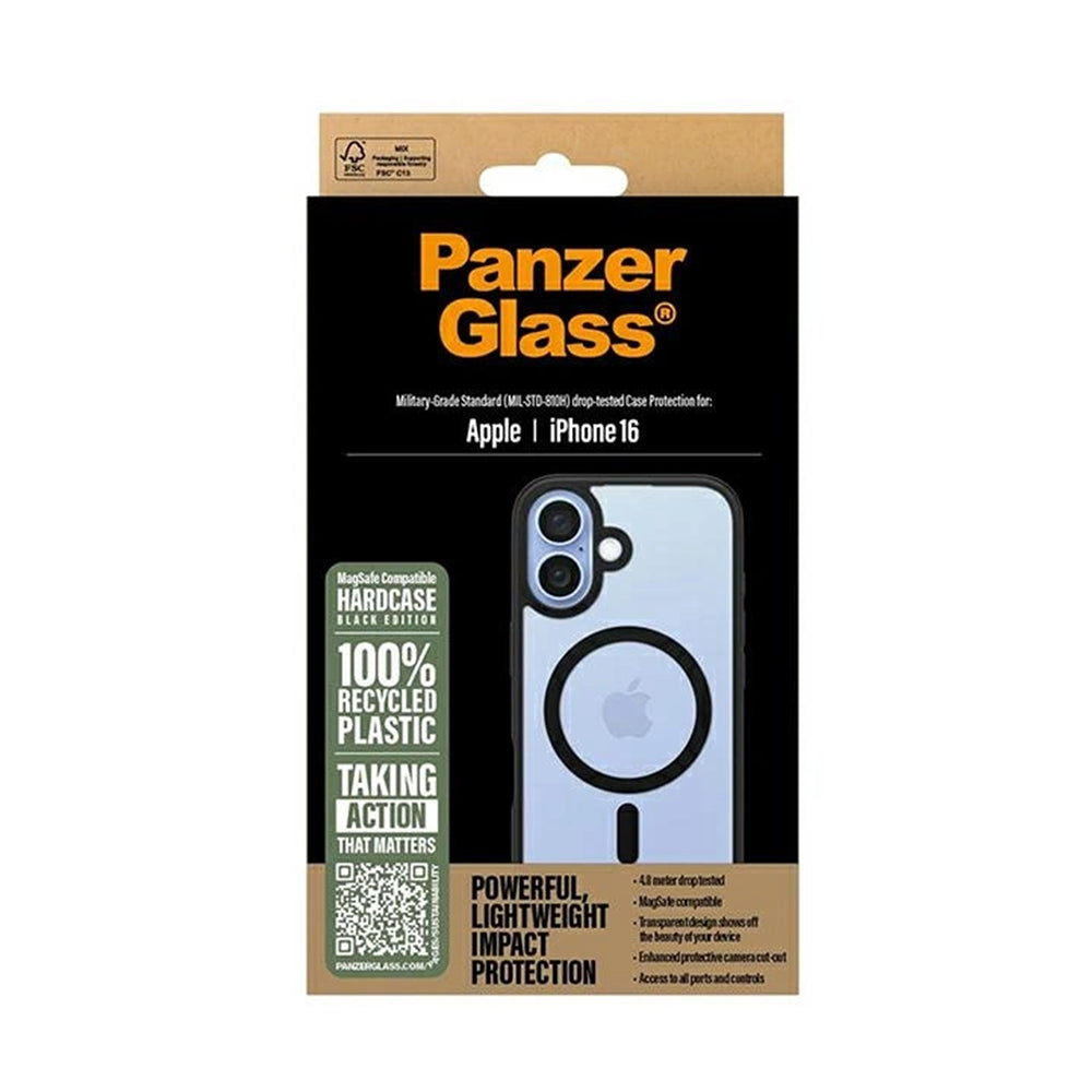 Custodia MagSafe per Apple iPhone 16, PanzerGlass, Frame, Trasparente Nera