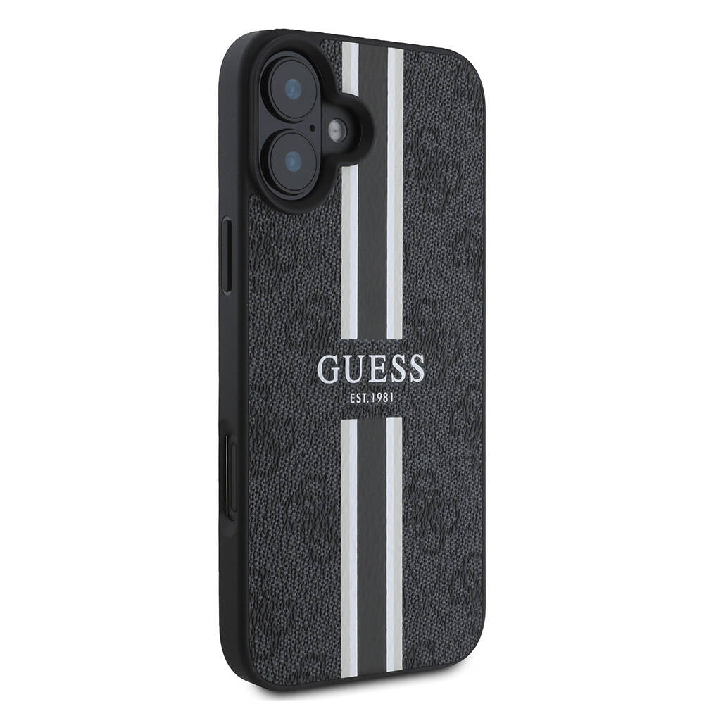 Custodia MagSafe per Apple iPhone 16 Plus, Guess, 4G Printed Stripes, Nera