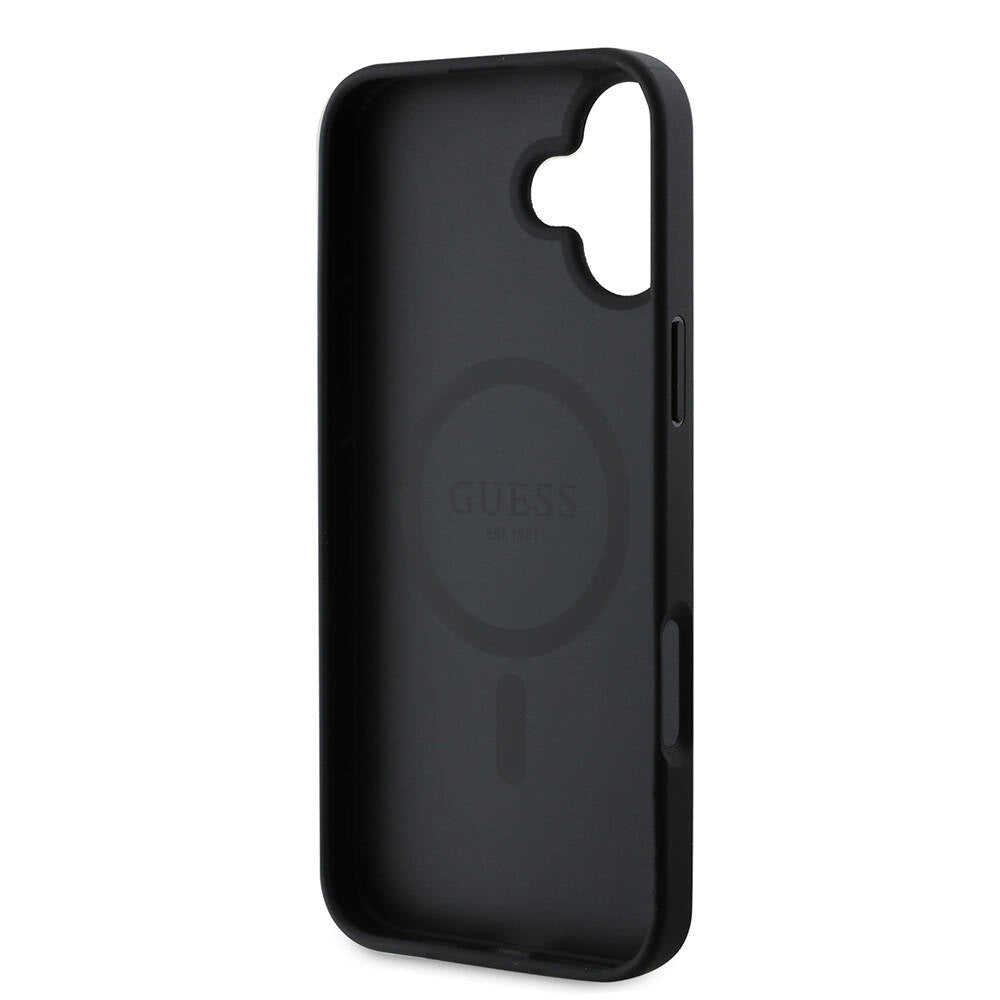 Custodia MagSafe per Apple iPhone 16 Plus, Guess, 4G Printed Stripes, Nera