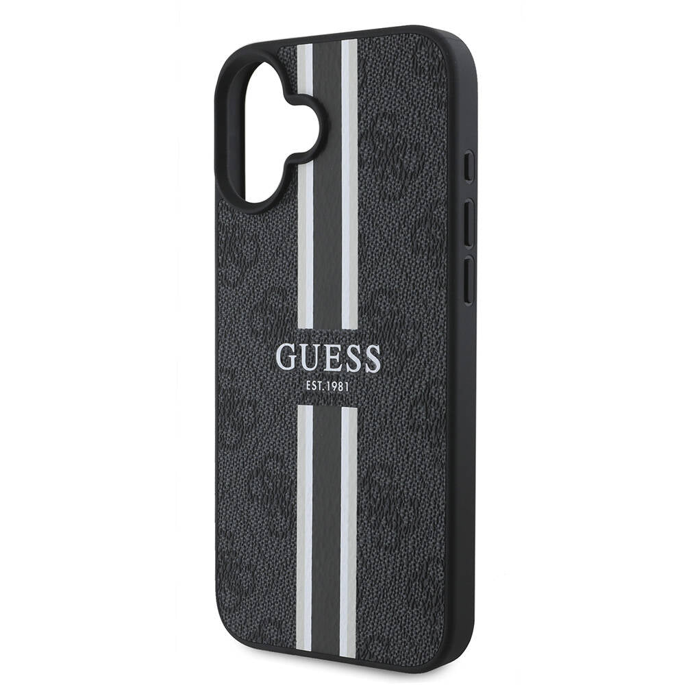 Custodia MagSafe per Apple iPhone 16 Plus, Guess, 4G Printed Stripes, Nera