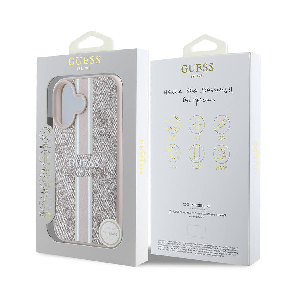Custodia MagSafe per Apple iPhone 16 Plus, Guess, 4G Printed Stripes, Rosa