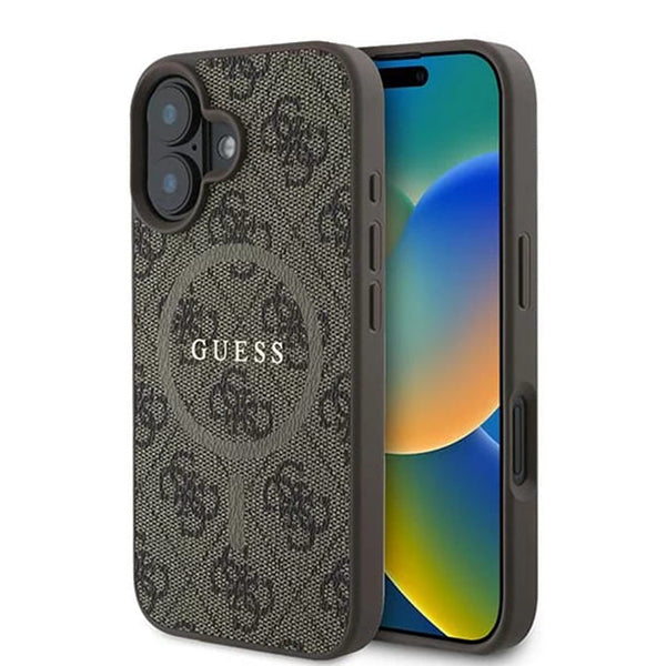 Custodia MagSafe per Apple iPhone 16 Plus, Guess, 4G Ring Classic Logo, Marrone