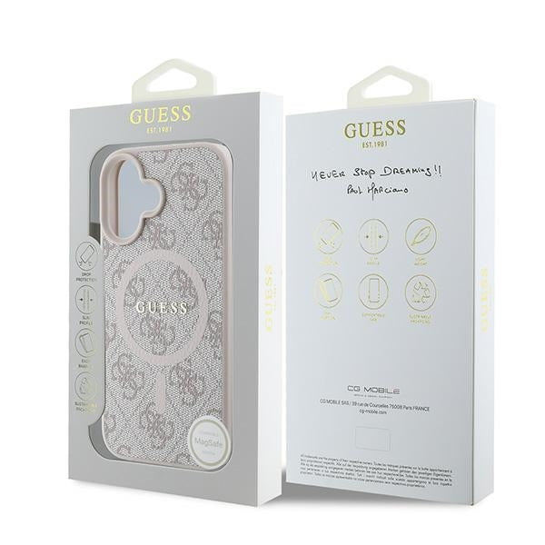 Custodia MagSafe per Apple iPhone 16 Plus, Guess, 4G Ring Classic Logo, Rosa