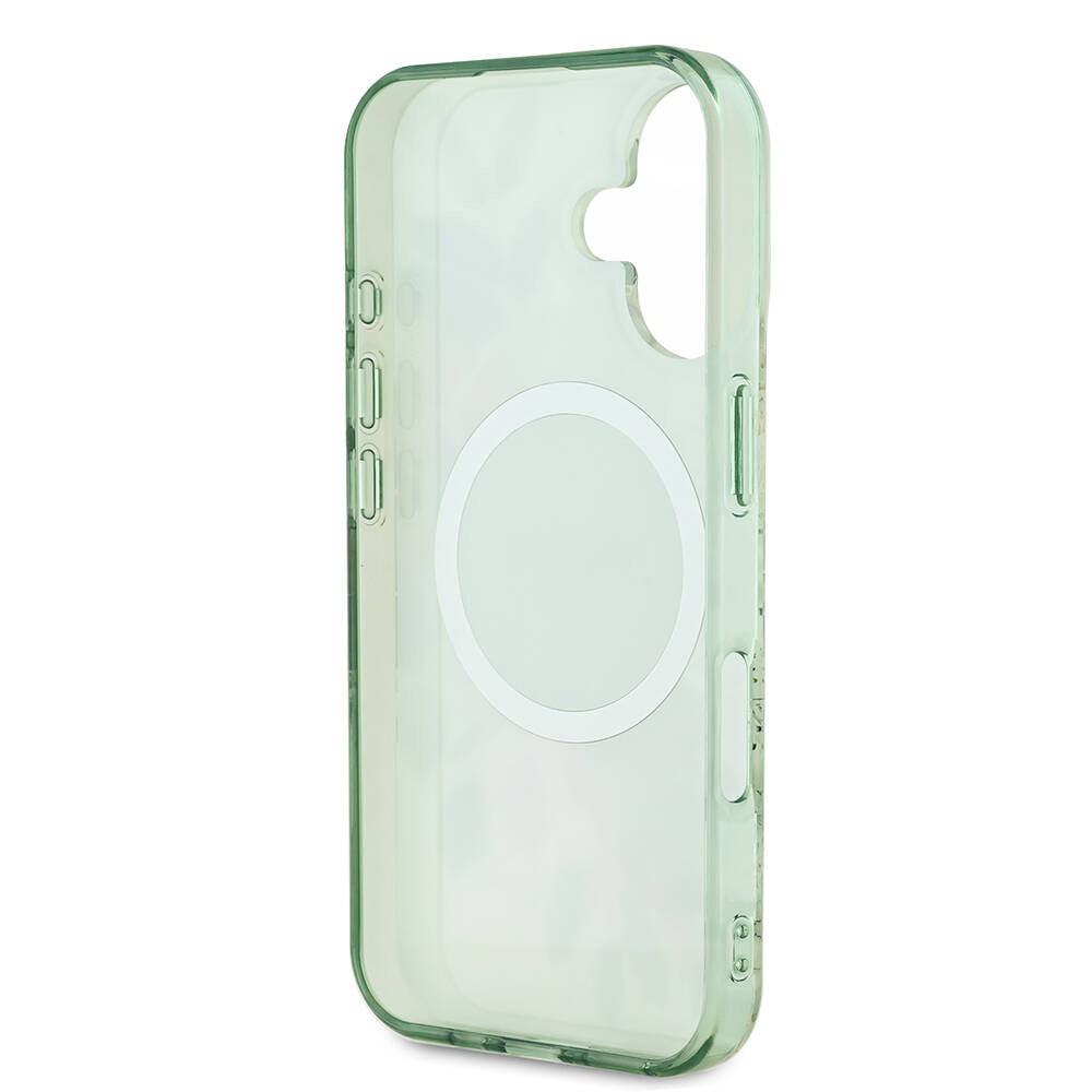 Custodia MagSafe per Apple iPhone 16 Plus, Guess, IML Flowers with Pearl Strap, Verde