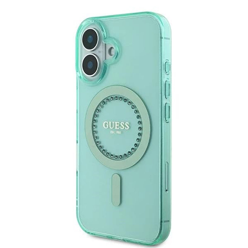Custodia MagSafe per Apple iPhone 16 Plus, Guess, IML Rhinestone, Verde