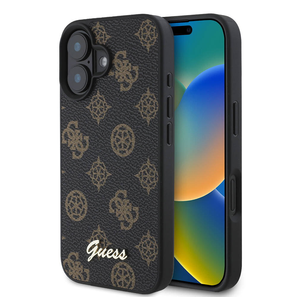 Custodia MagSafe per Apple iPhone 16 Plus, Guess, Peony Script, Nera