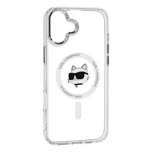 Custodia MagSafe per Apple iPhone 16 Plus, Karl Lagerfeld, IML Metal Choupette's Head, Bianca.