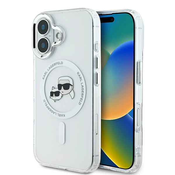 Custodia MagSafe per Apple iPhone 16 Plus, Karl Lagerfeld, IML Metal Karl & Choupette's Heads, Bianca