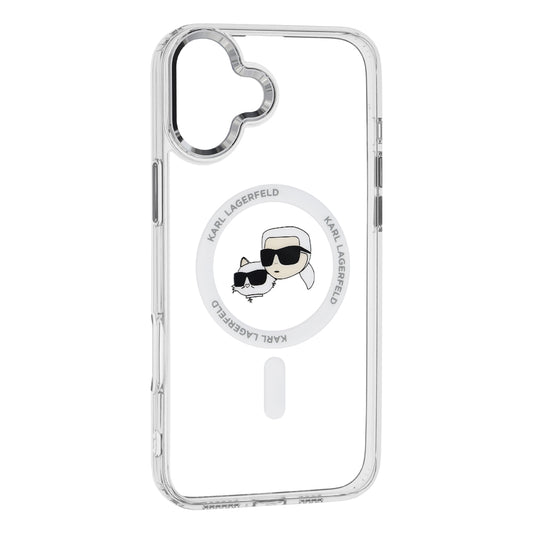Custodia MagSafe per Apple iPhone 16 Plus, Karl Lagerfeld, IML Metal Karl & Choupette's Heads, Bianca