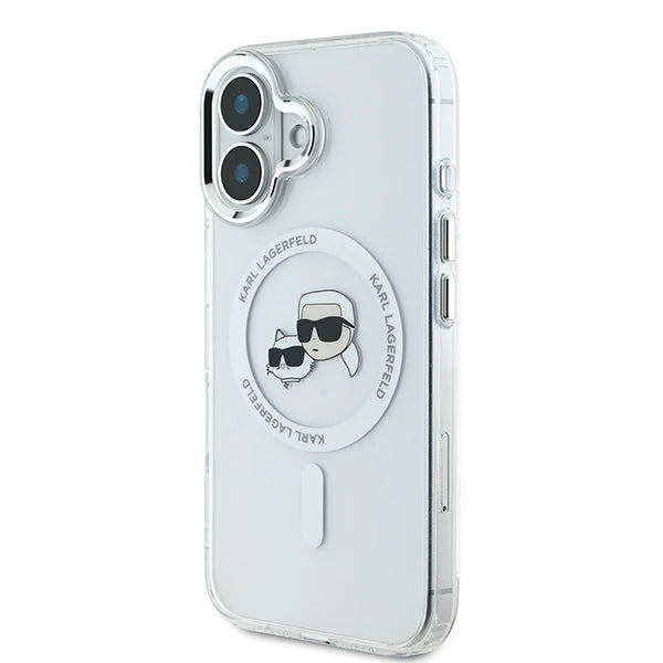 Custodia MagSafe per Apple iPhone 16 Plus, Karl Lagerfeld, IML Metal Karl & Choupette's Heads, Bianca