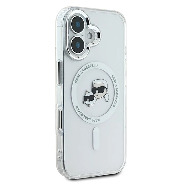 Custodia MagSafe per Apple iPhone 16 Plus, Karl Lagerfeld, IML Metal Karl & Choupette's Heads, Bianca