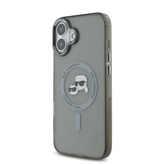 Custodia MagSafe per Apple iPhone 16 Plus, Karl Lagerfeld, IML Metal Karl & Choupette's Heads, Nera