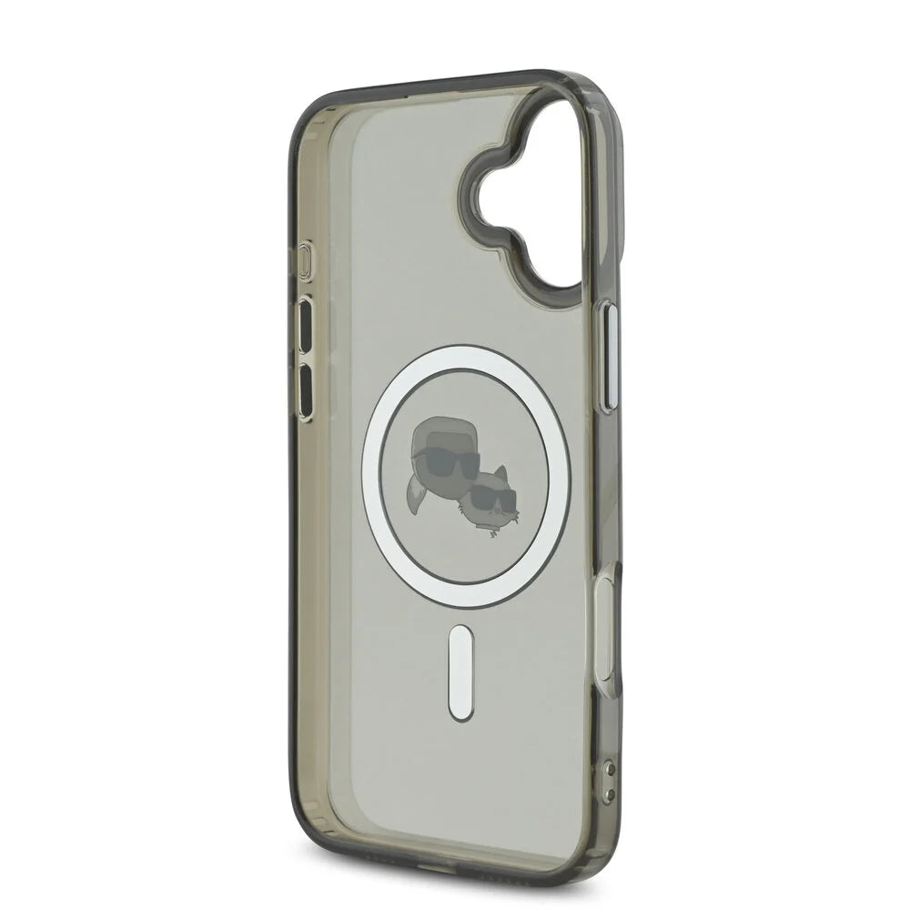 Custodia MagSafe per Apple iPhone 16 Plus, Karl Lagerfeld, IML Metal Karl & Choupette's Heads, Nera