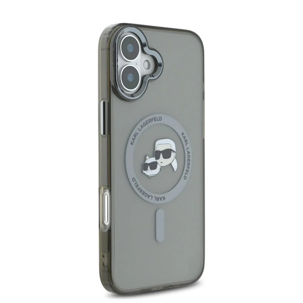 Custodia MagSafe per Apple iPhone 16 Plus, Karl Lagerfeld, IML Metal Karl & Choupette's Heads, Nera