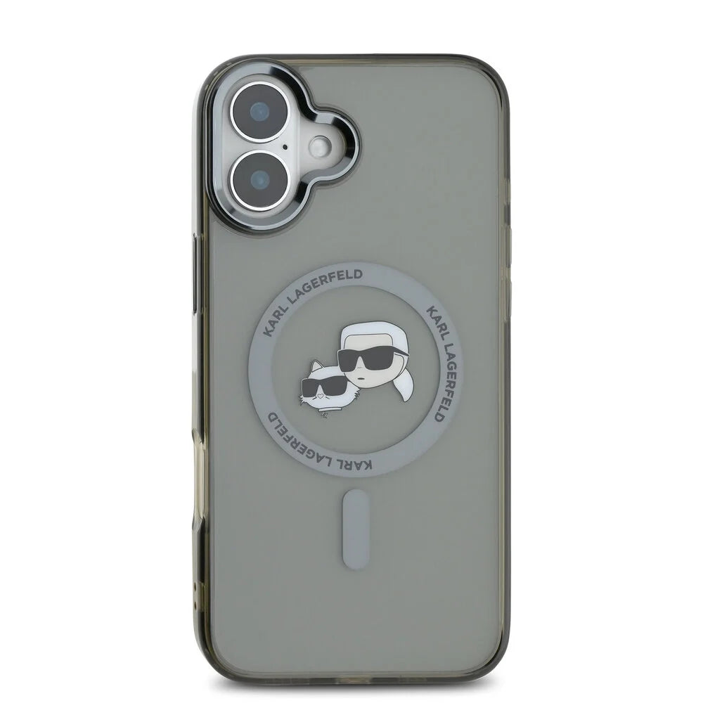Custodia MagSafe per Apple iPhone 16 Plus, Karl Lagerfeld, IML Metal Karl & Choupette's Heads, Nera