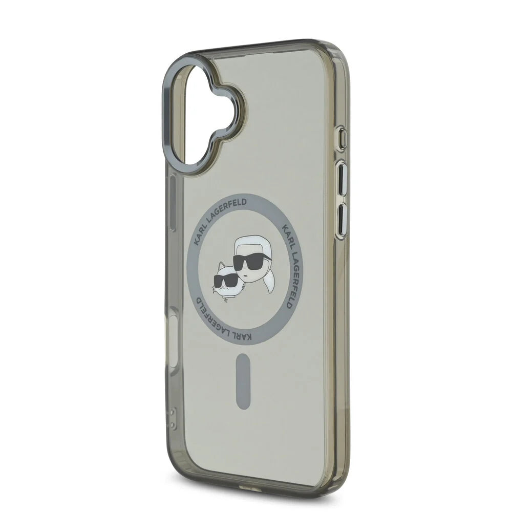 Custodia MagSafe per Apple iPhone 16 Plus, Karl Lagerfeld, IML Metal Karl & Choupette's Heads, Nera