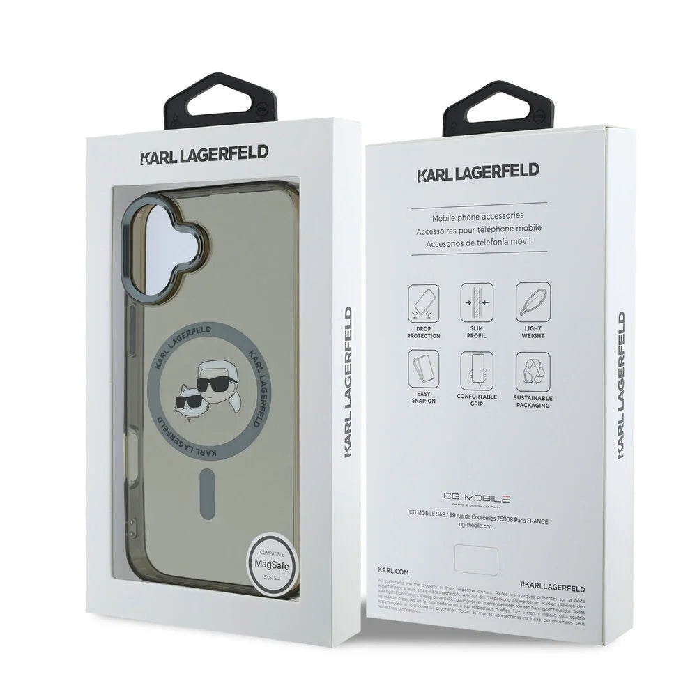 Custodia MagSafe per Apple iPhone 16 Plus, Karl Lagerfeld, IML Metal Karl & Choupette's Heads, Nera