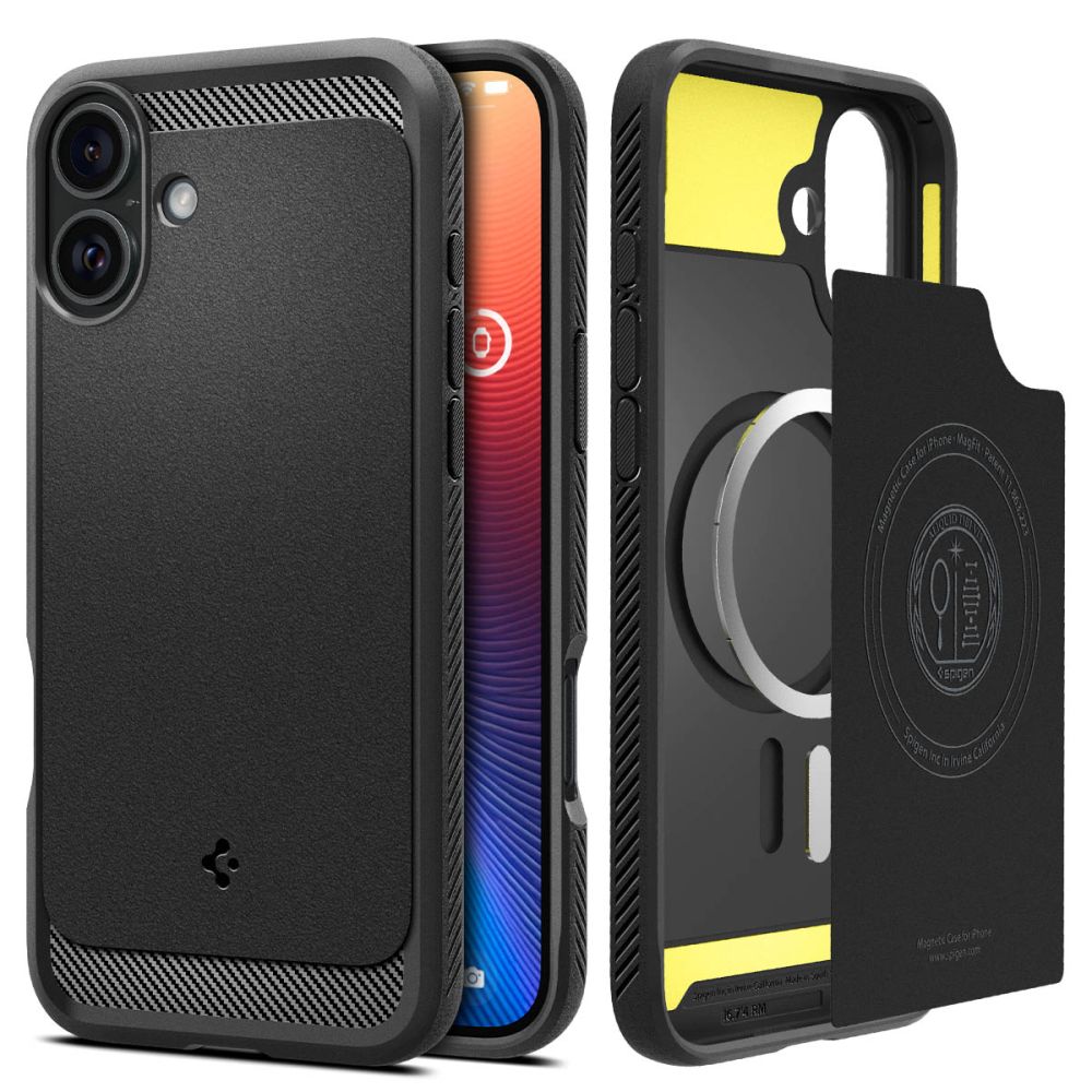 Custodia MagSafe per Apple iPhone 16 Plus, Spigen, Rugged Armor, Nera Opaca