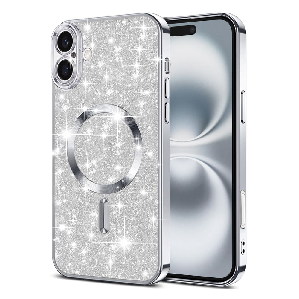 Custodia MagSafe per Apple iPhone 16 Plus, Techsuit, Luxury Glitter, Argento