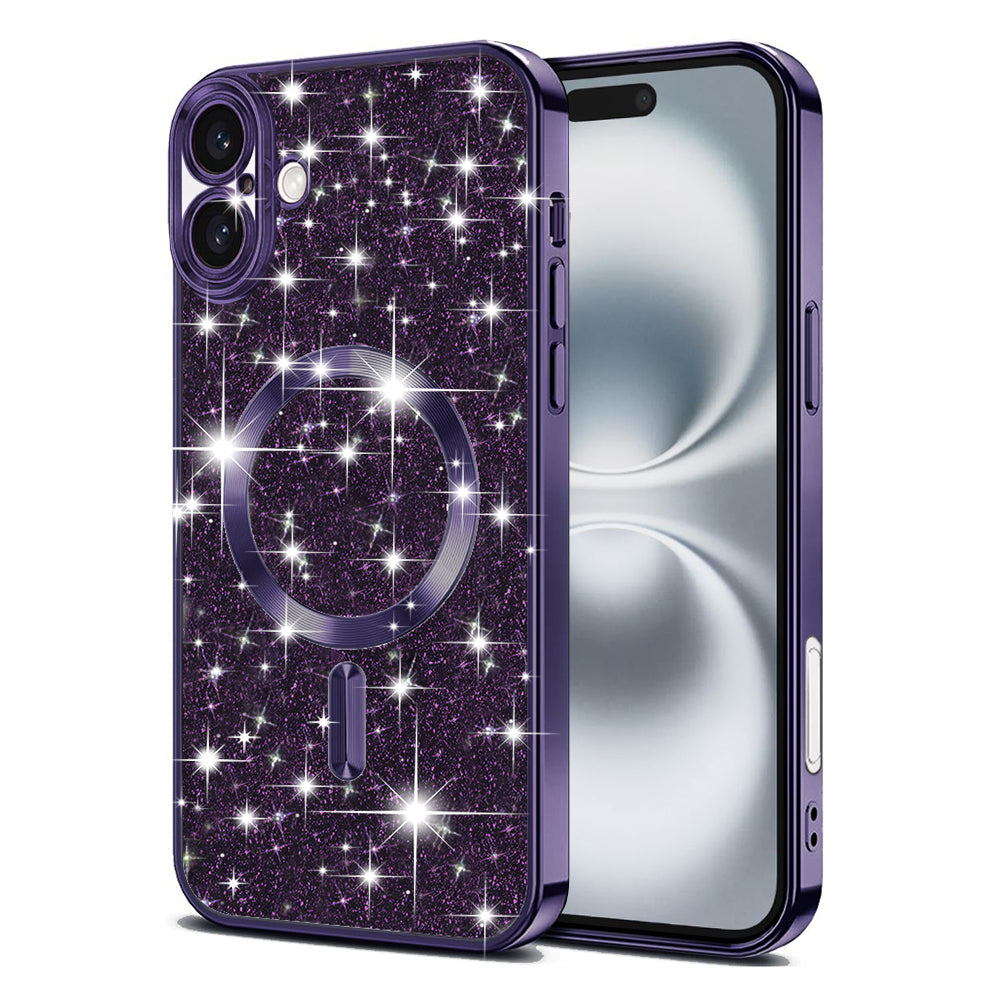 Custodia MagSafe per Apple iPhone 16 Plus, Techsuit, Luxury Glitter, Viola Scuro