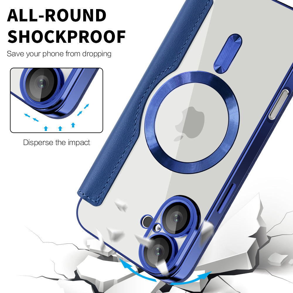 Custodia MagSafe per Apple iPhone 16 Plus, Techsuit, SmartMag Book, Blu