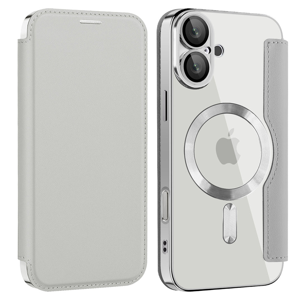 Custodia MagSafe per Apple iPhone 16 Plus, Techsuit, SmartMag Book, Grigio