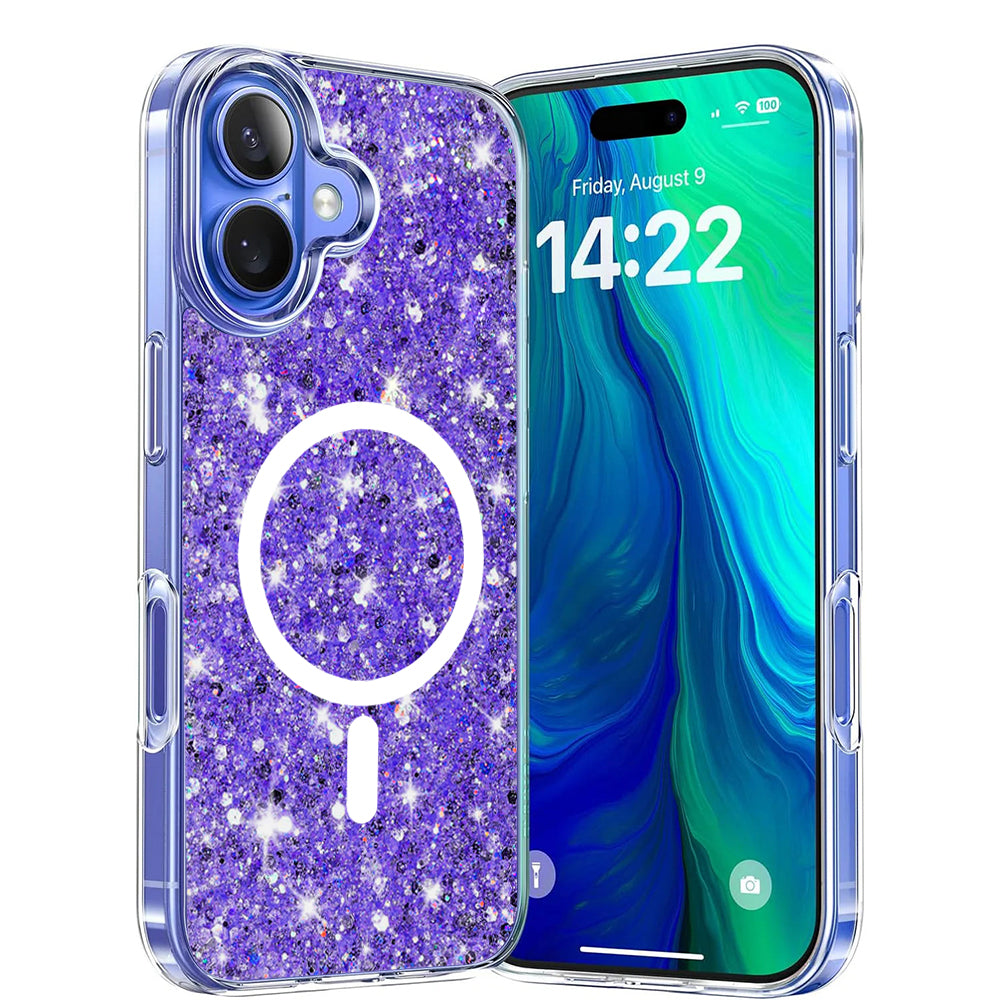 Custodia MagSafe per Apple iPhone 16 Plus, Techsuit, Sparkly Glitter, Viola
