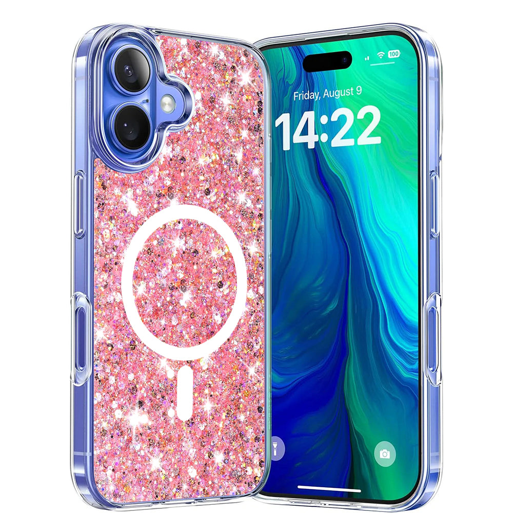 Custodia MagSafe per Apple iPhone 16 Plus, Techsuit, Sparkly Glitter, Rosa