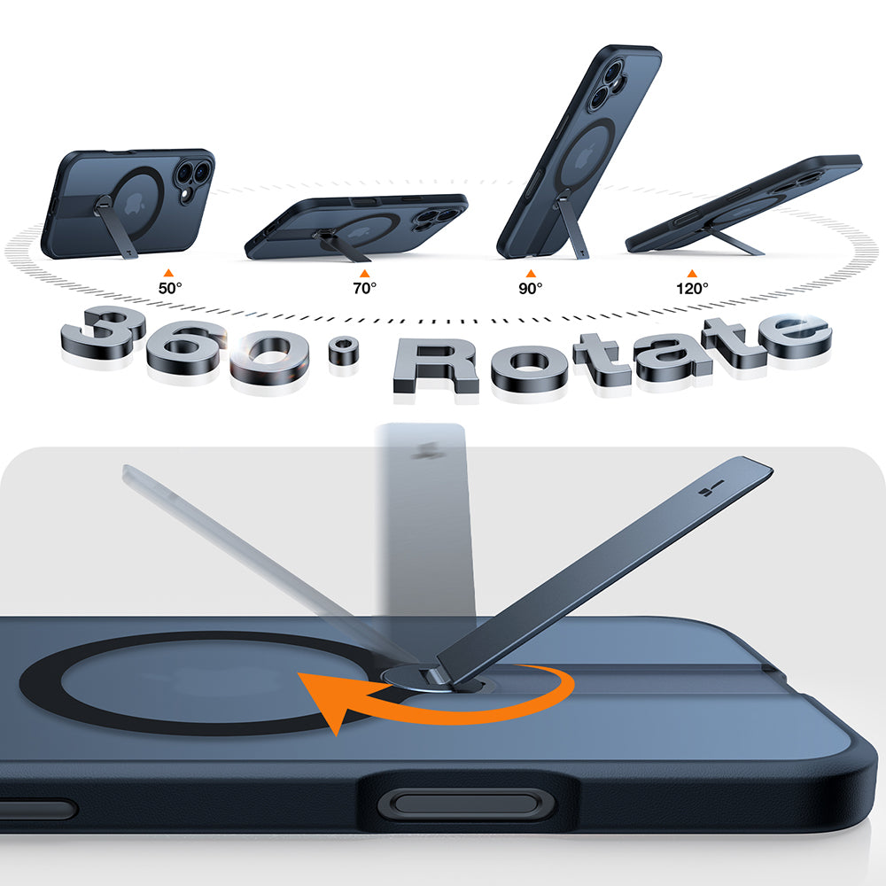 Custodia MagSafe per Apple iPhone 16 Plus, Torras, Pstand Spin, Nera