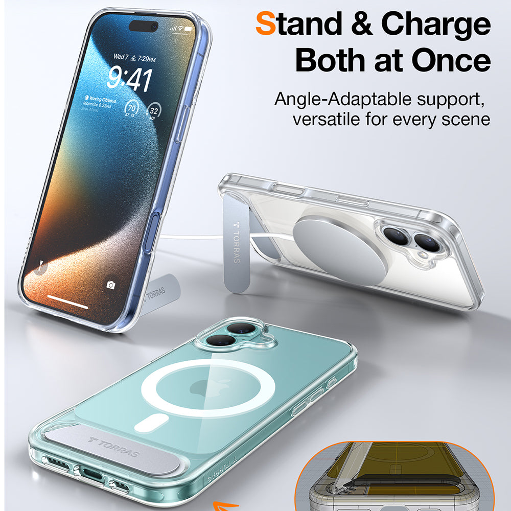 Custodia MagSafe per Apple iPhone 16 Plus, Torras, Pstand, Trasparente