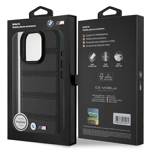 Custodia MagSafe per Apple iPhone 16 Pro, BMW, M Perforated And Stitched Line, Nera